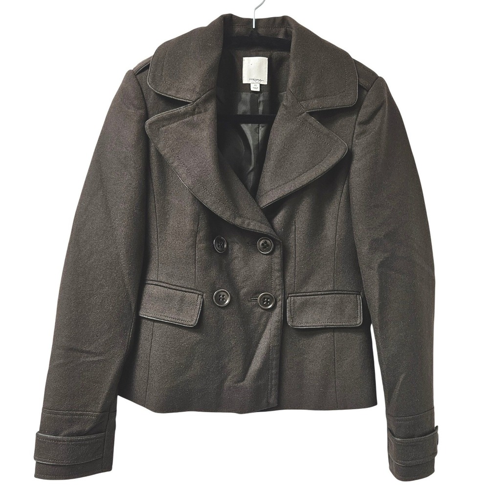 Halogen Wool Blend Pea Coat Womens XS Brown Excellent Double Breasted Jacket‎
